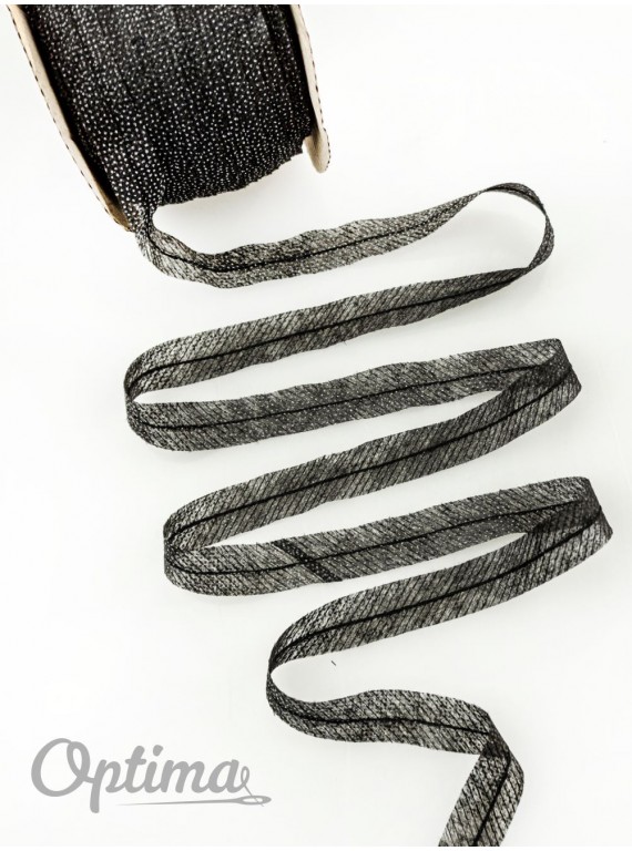 Нитепрошивная лента по косой со строчкой ширина 15 мм (рулон 100м.)  черная